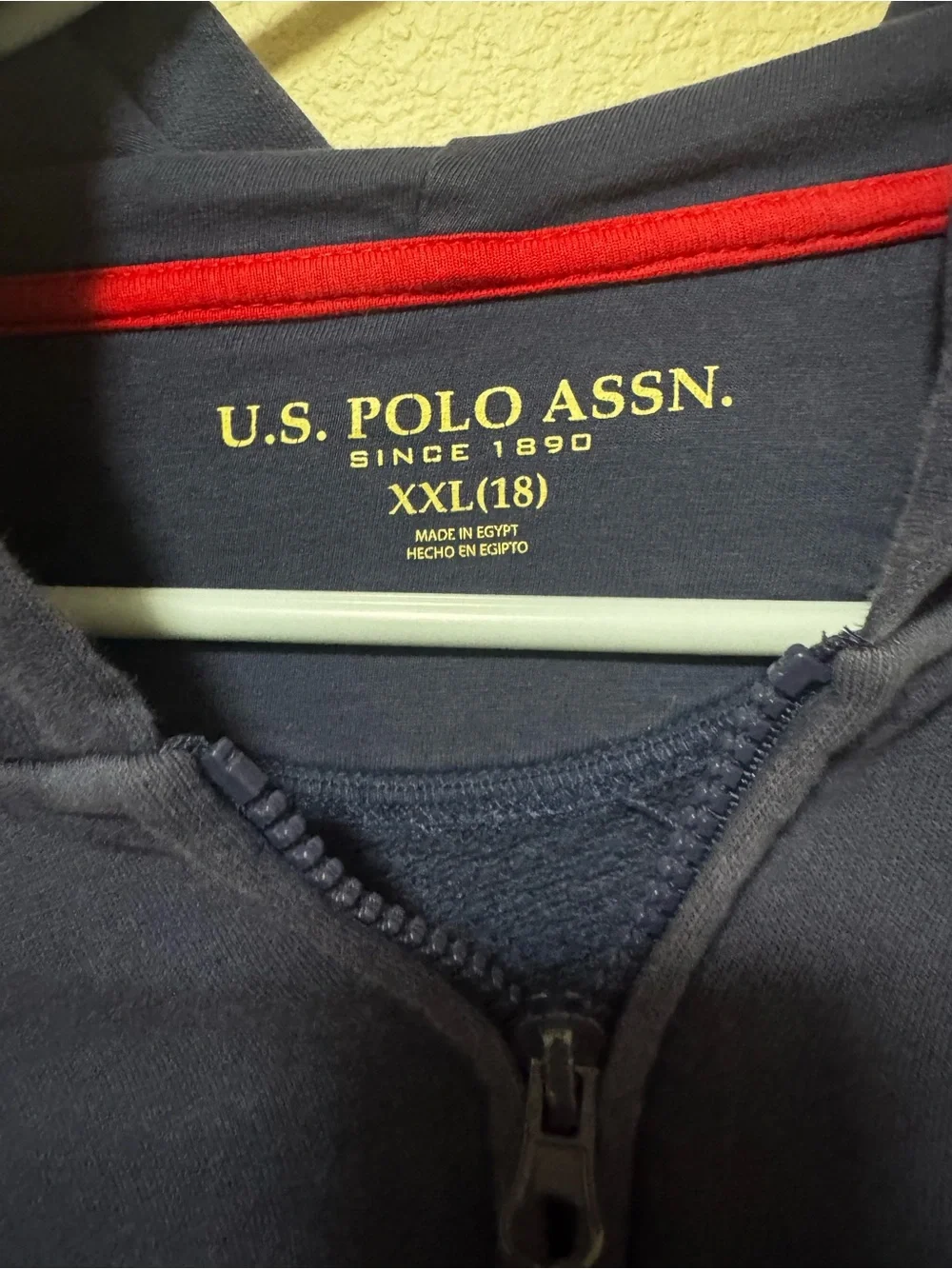 U.S. Polo Assn. Navy Zip-Up Hoodie with Red Trim